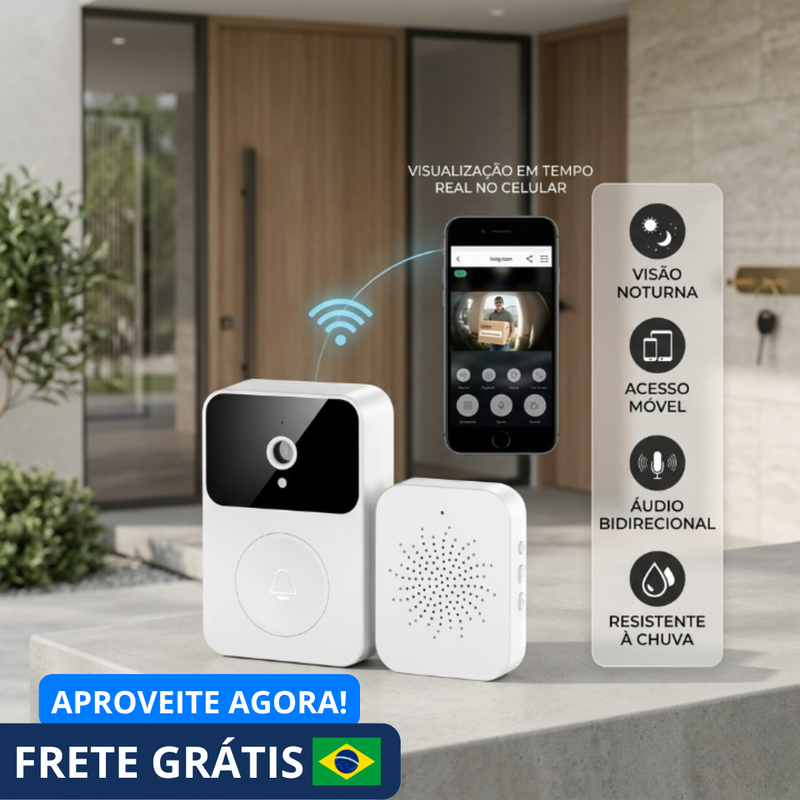 Campainha Inteligente Smart Vision - Câmera Wi-Fi HD com Visão Noturna e App
